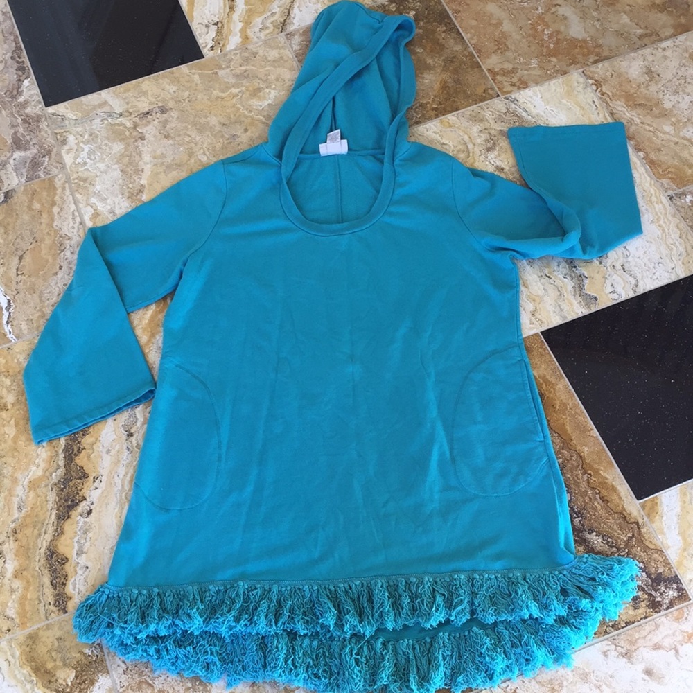 Soft Surroundings Tunic sweatshirt pockets& fringe
